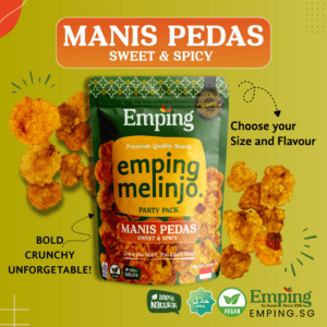 A bag of Emping So Good Emping Melinjo/Belinjo Crisps with spicy crackers on yellow. | Emping SG