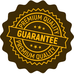 A gold and brown badge with the words "Premium Quality Guarantee" in bold letters and stars in the center. | Emping SG