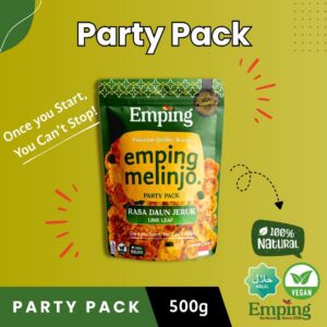 A 500g pack of vegan, halal, natural Emping So Good Lime Leaf Crisps—Indonesian snack, green pack. | Emping SG